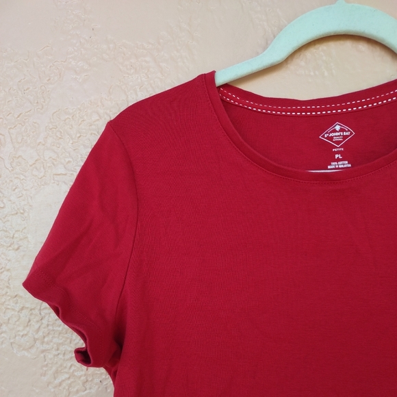 Red St.John Bay Short Sleeves Tshirt Cotton Pull Over Size Petite ( PL) - Picture 5 of 13